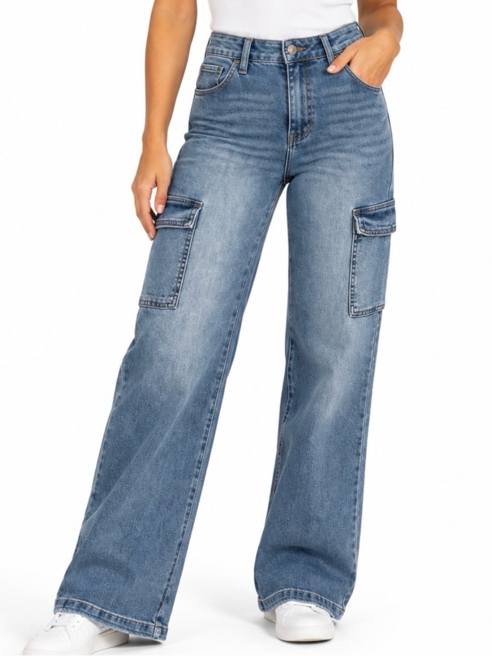 KanCan Estilo Women’s Cargo Flare Jeans - Blue  medium wash side pocket SZ 1